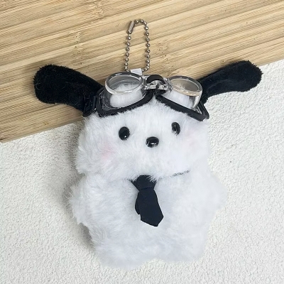 Picture of Kawaii Pilot Dog Keychains Plushies Sanrio Keychain Cute Pochacco Bow Keyring Car Mirror Decoration Bag Pendant Gift