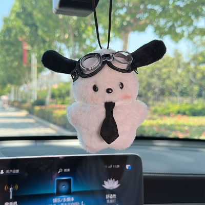 Picture of Kawaii Pilot Dog Keychains Plushies Sanrio Keychain Cute Pochacco Bow Keyring Car Mirror Decoration Bag Pendant Gift
