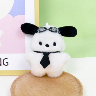 Picture of Kawaii Pilot Dog Keychains Plushies Sanrio Keychain Cute Pochacco Bow Keyring Car Mirror Decoration Bag Pendant Gift