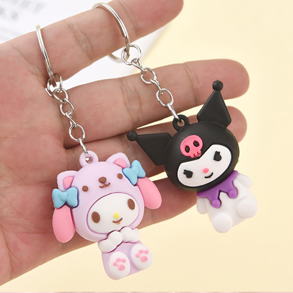 Picture of Creative Rubbe Keychain/Popular Cartoon KT Series Kuromi Cinnamoroll My Melody Hello Kitty Car Pendant Decoration For Bags/Key Rings Accessories