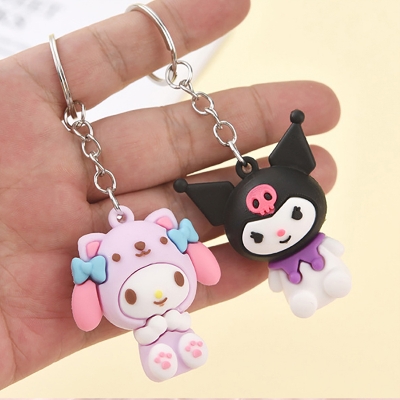 Picture of Creative Rubbe Keychain/Popular Cartoon KT Series Kuromi Cinnamoroll My Melody Hello Kitty Car Pendant Decoration For Bags/Key Rings Accessories