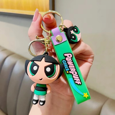Picture of Powerpuff Girls Keychain Cute Doll Pendant Fashion Props Figure Keyring Blossom Bubbles Buttercup Action Figures Men Women Bag Pendant
