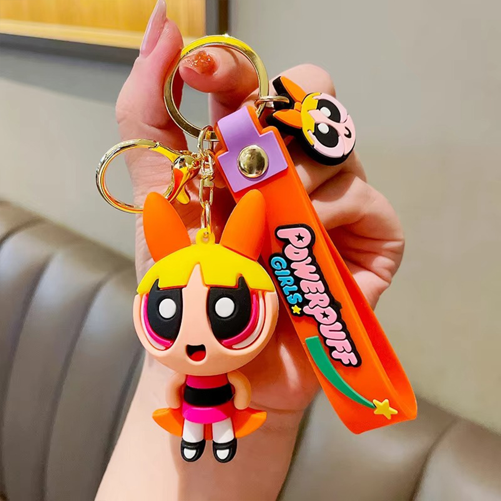 Picture of Powerpuff Girls Keychain Cute Doll Pendant Fashion Props Figure Keyring Blossom Bubbles Buttercup Action Figures Men Women Bag Pendant