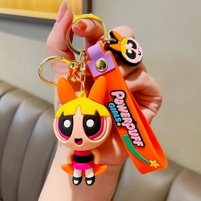 Picture of Powerpuff Girls Keychain Cute Doll Pendant Fashion Props Figure Keyring Blossom Bubbles Buttercup Action Figures Men Women Bag Pendant