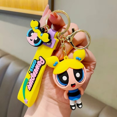 Picture of Powerpuff Girls Keychain Cute Doll Pendant Fashion Props Figure Keyring Blossom Bubbles Buttercup Action Figures Men Women Bag Pendant
