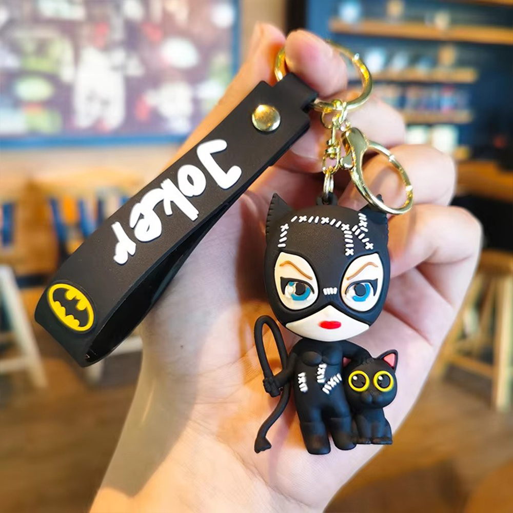 Picture of Joker Batman Catwoman Keychain Cute Doll Pendant Fashion Props Figure Keyring Super Hero Action Figures Men Women Bag Pendant