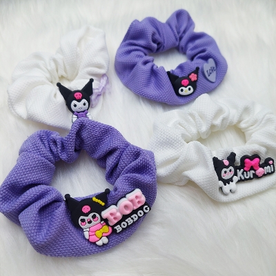 Picture of Sanrio Girls Hair Bands Cute Cartoon Kuromi Hair Rope Kawaii Elastic Headband Hair Accessories Ponytail Holder Holiday Gift