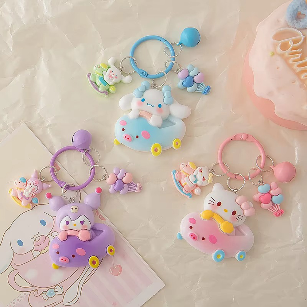 Picture of Cute Cartoon Character Sanrio Hello Kitty Cute Animal Bumper Car Resin Keychain Sweet Girl Ornament Pendant Bag Gift