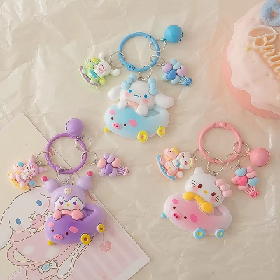Picture of Cute Cartoon Character Sanrio Hello Kitty Cute Animal Bumper Car Resin Keychain Sweet Girl Ornament Pendant Bag Gift