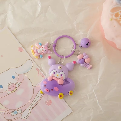 Picture of Cute Cartoon Character Sanrio Hello Kitty Cute Animal Bumper Car Resin Keychain Sweet Girl Ornament Pendant Bag Gift