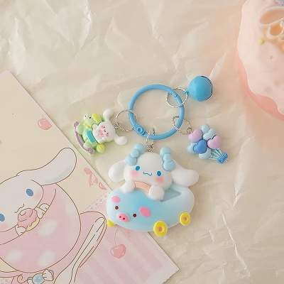 Picture of Cute Cartoon Character Sanrio Hello Kitty Cute Animal Bumper Car Resin Keychain Sweet Girl Ornament Pendant Bag Gift