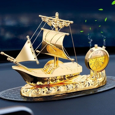 Picture of Car Golden Boat Air Freshener Dashboard watch & Showpiece