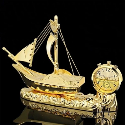 Picture of Car Golden Boat Air Freshener Dashboard watch & Showpiece