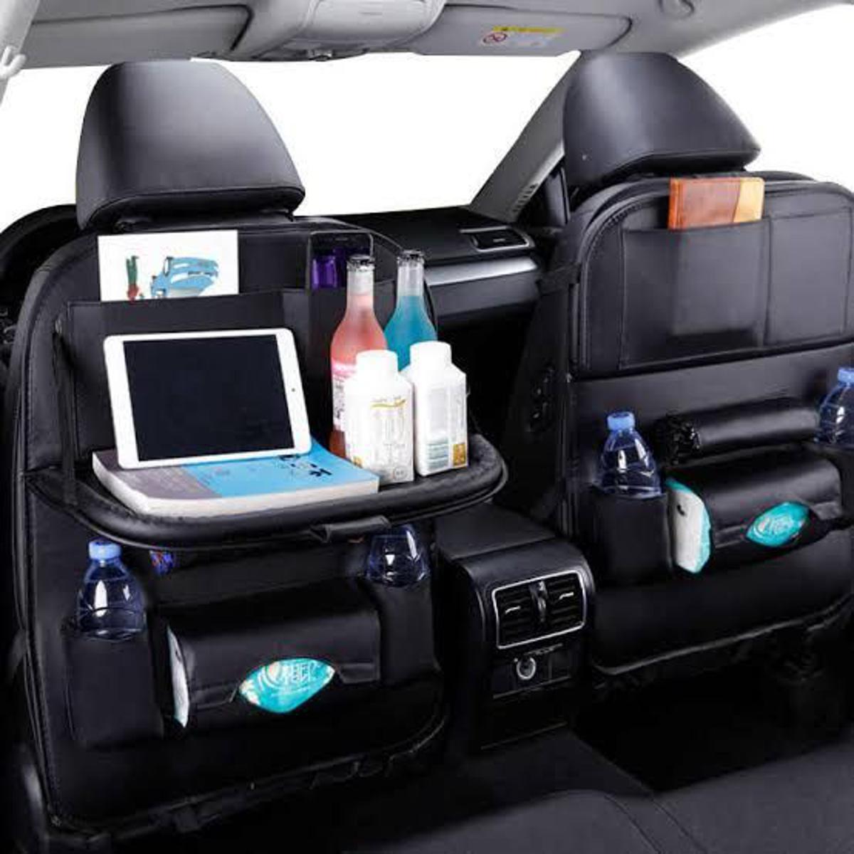 Picture of Car Back Seat Organiser, PU Leather Car Seat Back Storage, Tablet Holder for Travelers Storage Bottle Toys and etc. (Black) (2 Pack)