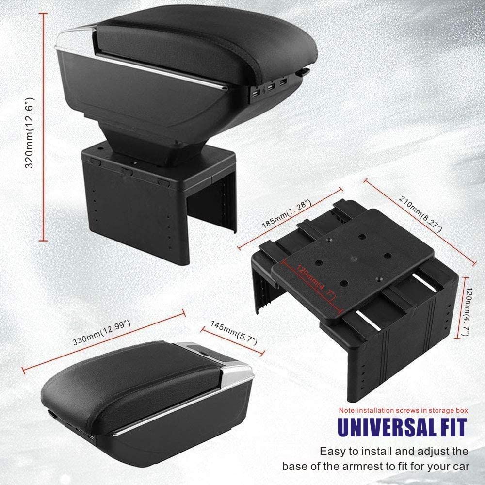 Picture of Armrest Box Double Layer Front Center Console Black Leather with Charging 7 USB Ports for Universal Car