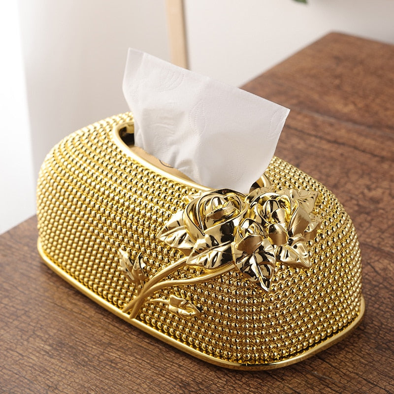 Picture of Luxury Rose Flower Tissue Box Vintage Tissue Holder Pink,silver and gold