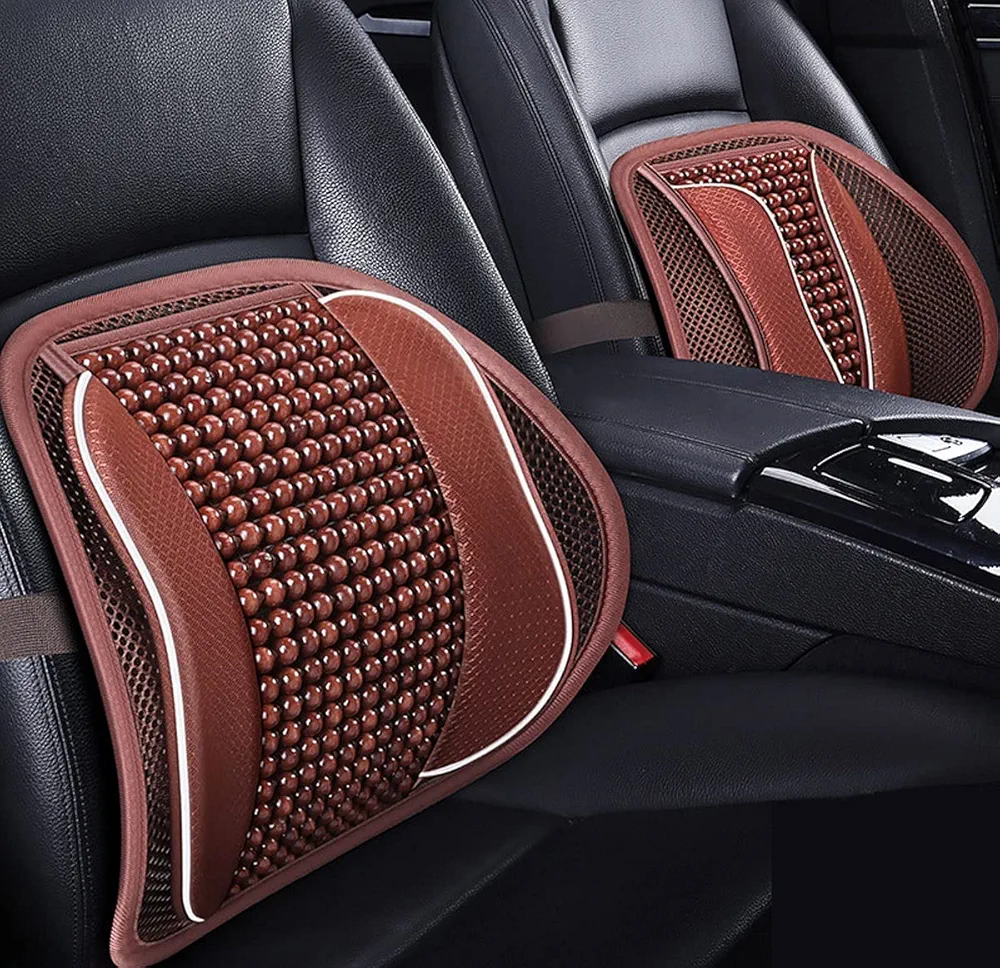Picture of For Office Chair Car Seat Wooden Bead Back Support Cushion Lumbar Support Pillow Black With Red Line