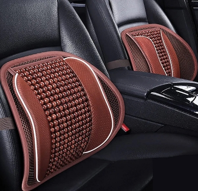 Picture of For Office Chair Car Seat Wooden Bead Back Support Cushion Lumbar Support Pillow Black With Red Line