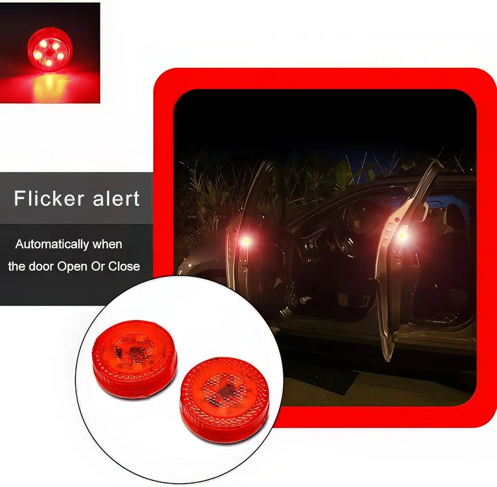 Picture of LED Car Door Warning Lights, 2 x Car Door Warning Light Waterproof Led Anti-Collision Lights Lights Auto Warning Lamp Red Stop