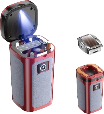 Picture of High-End Smoky Grey Car Ashtray Multifunctional Covered Cigarette Holder Creative Solar Powered Car Interior Accessories