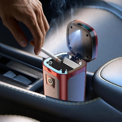 Picture of High-End Smoky Grey Car Ashtray Multifunctional Covered Cigarette Holder Creative Solar Powered Car Interior Accessories