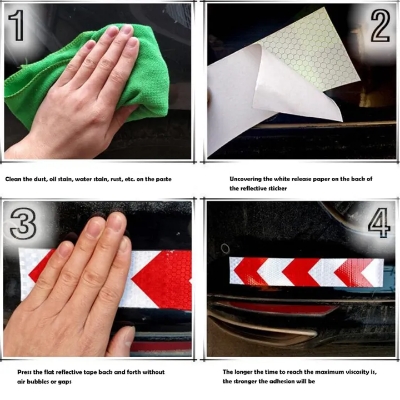 Picture of Reflective Adhesive Tape Sticker Arrow Reflective Tape Safety Caution Warning For Truck Motorcycle Bicycle Car Styling (white & red)