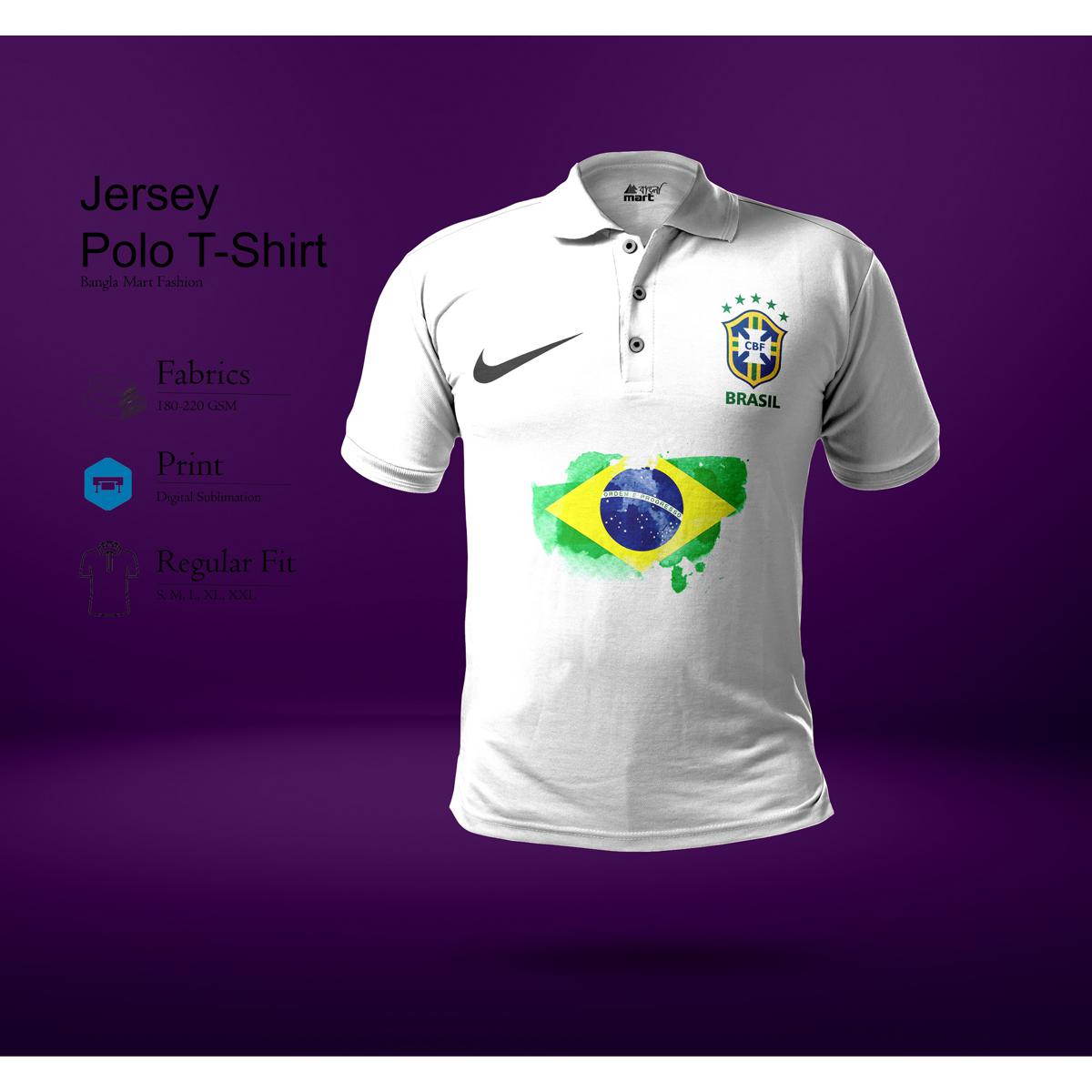Picture of Comfortable Jersey Fabrics Polo Tshirt With Brazilian Flag & Football Logo