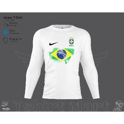 Picture of Brazil Football Team Lovers Long Sleeve Tshirt With Brazil Football Logo & Flag - Jersey - brazil jersey 2023