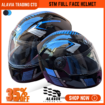STM Full Face Motorcycle Helmet – Black & Blue Stylish Graphics | Lightweight, Comfortable & Durable Bike Helmet for Men & Women