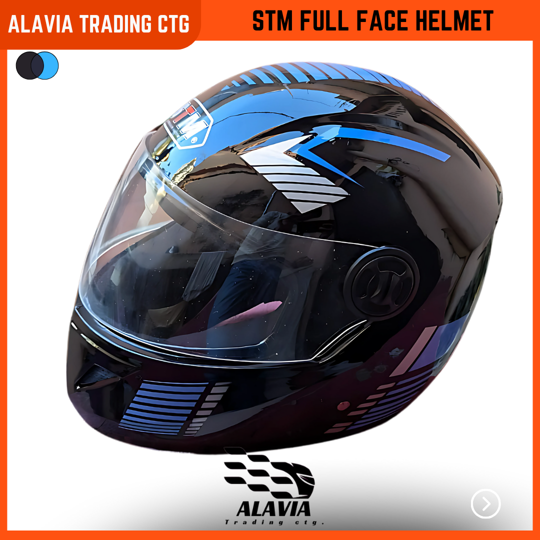 STM Full Face Motorcycle Helmet – Black & Blue Stylish Graphics | Lightweight, Comfortable & Durable Bike Helmet for Men & Women