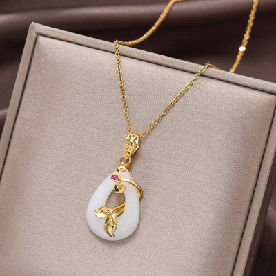 Picture of Buddha Stones Jade Oval Pattern Blessing Fortune Necklace Pendant