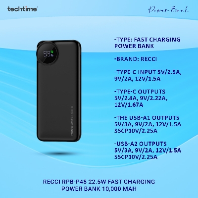 Picture of Recci RPB-P48 22.5W Fast Charging Power Bank 10,000 mAh, Biege Color