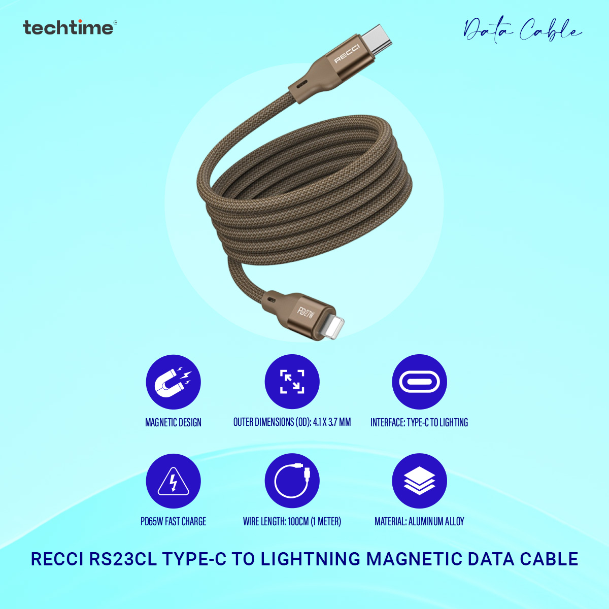 Picture of Recci RS23CL 100cm Type-C To Lightning Magnetic Data Cable, Titanium Gold Color