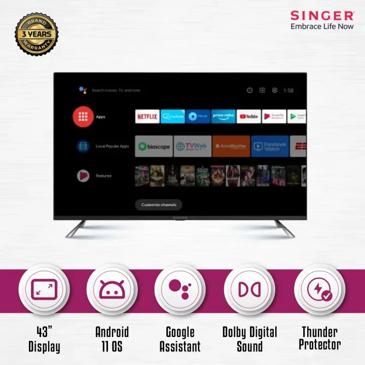 Picture of Singer 55" Primax 4K Android TV (SLE55U5000GOTV)