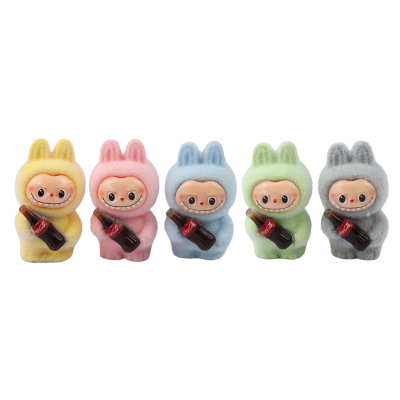 Picture of Flocked Labubu x Coca-Cola Statue Set | 5 -Piece Exclusive Limited Edition | Mini Collectible Figurines | The Monsters & Coke Collaboration Series -5 piece set