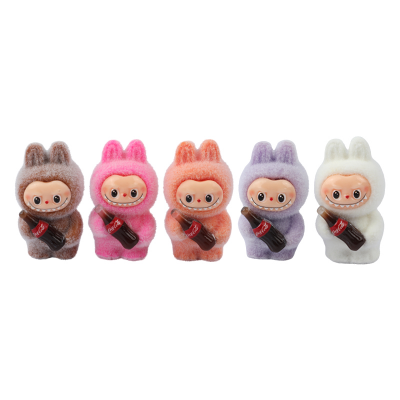 Picture of Flocked Labubu x Coca-Cola Statue Set | 5 -Piece Exclusive Limited Edition | Mini Collectible Figurines | The Monsters & Coke Collaboration Series -5 piece set