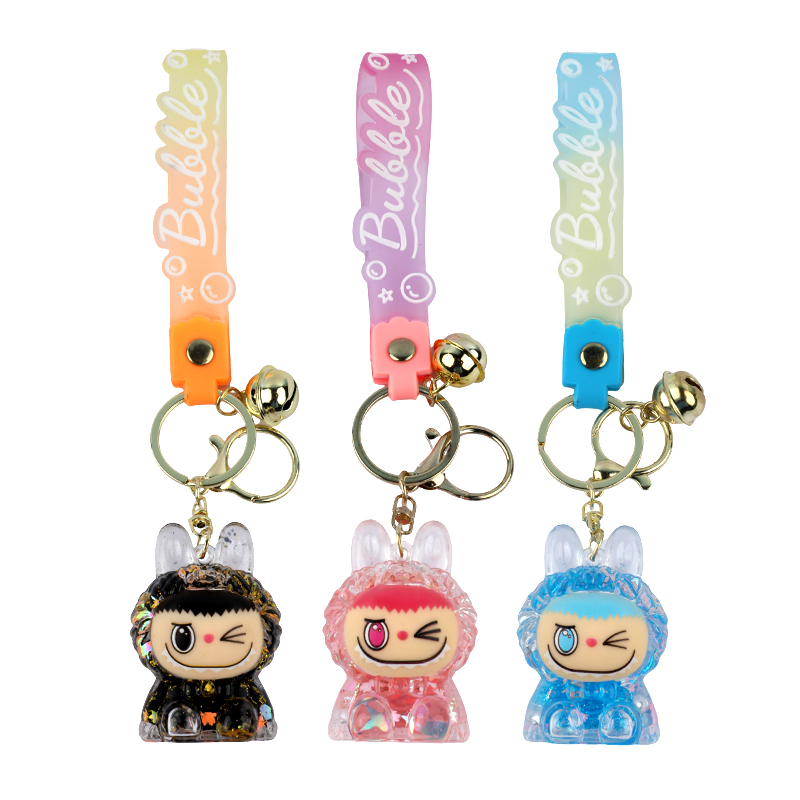 Picture of Labubu Glitter Bubble Keychain Set |Translucent Figurine Keyring | Adorable Collectible with Bell & Charm Strap | Perfect for Bags & Keys- 3 piece set