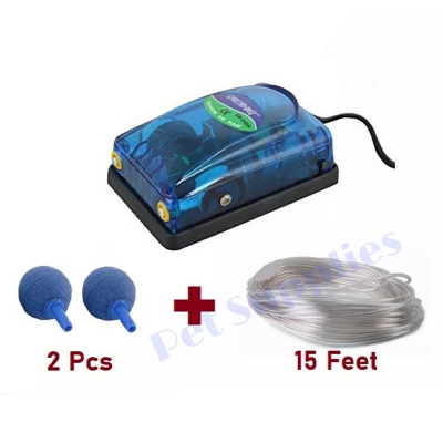 Picture of Aquarium Air Pump SOBO 348A 5W Double With 2 Pcs Air Stone And 15 feet Silicon Pipe Pipe