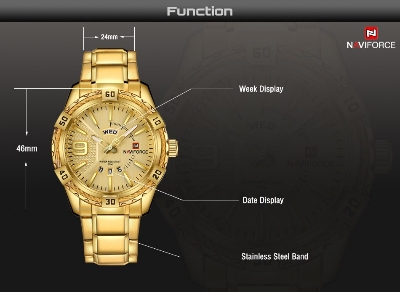 Picture of Naviforce NF9117 - Golden Stainless Steel Analog Watch for Men - Golden