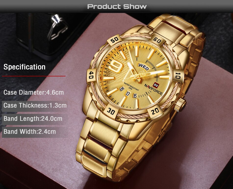 Picture of Naviforce NF9117 - Golden Stainless Steel Analog Watch for Men - Golden