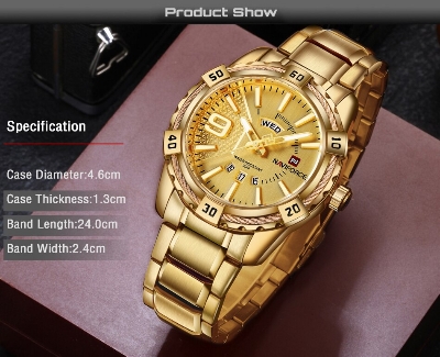 Picture of Naviforce NF9117 - Golden Stainless Steel Analog Watch for Men - Golden