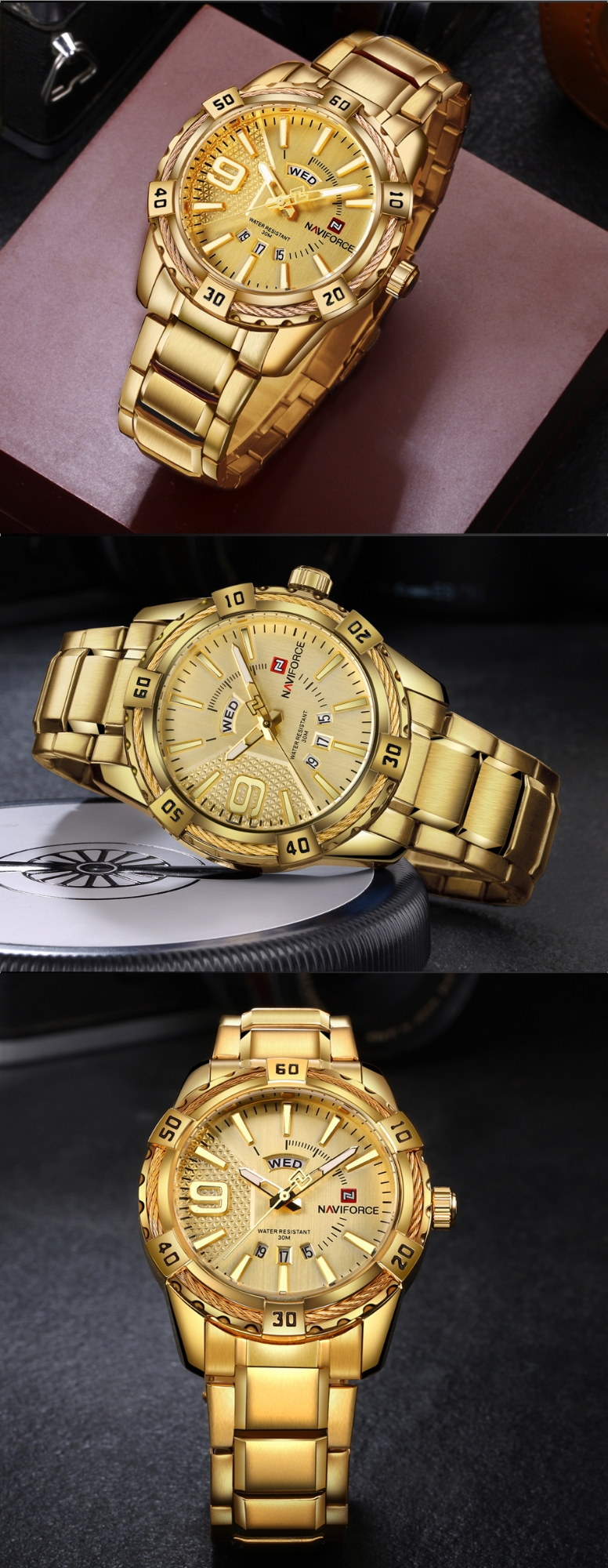 Picture of Naviforce NF9117 - Golden Stainless Steel Analog Watch for Men - Golden