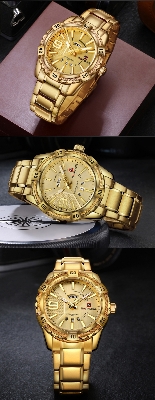 Picture of Naviforce NF9117 - Golden Stainless Steel Analog Watch for Men - Golden