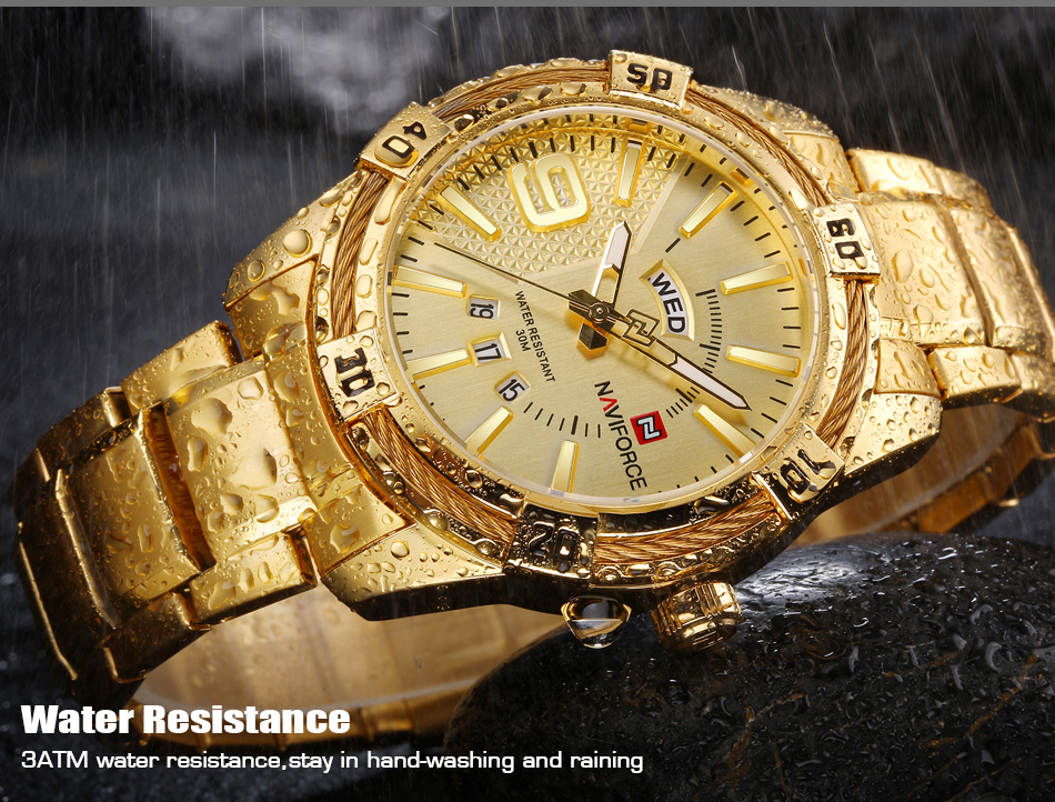 Picture of Naviforce NF9117 - Golden Stainless Steel Analog Watch for Men - Golden