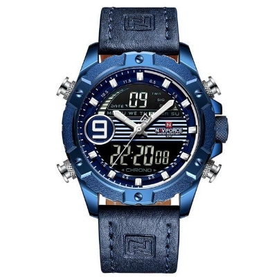 Picture of NAVIFORCE NF9146L Navy Blue PU Leather Dual Time Wrist Watch For Men - Royal Blue and Navy Blue