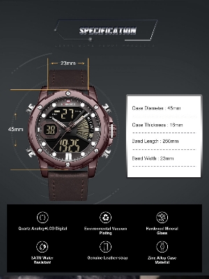 Picture of NAVIFORCE NF9172 Chocolate PU Leather Dual Time Wrist Watch For Men - Bronze and Chocolate