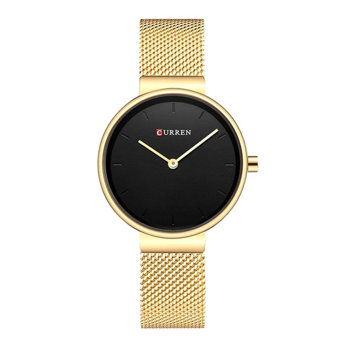 Picture of CURREN 9016 Golden Mesh Stainless Steel Analog Watch For Women - Black & Golden