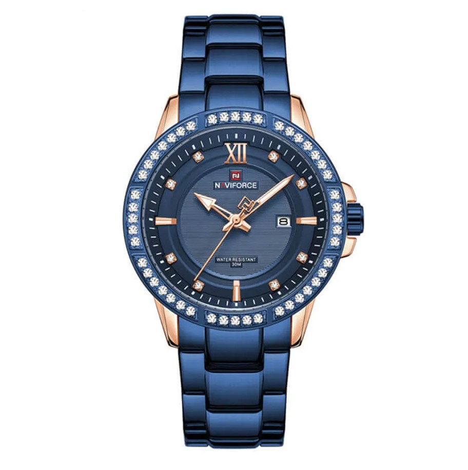 Picture of NAVIFORCE NF9187 Royal Blue Stainless Steel Analog Watch For Men - RoseGold & Royal Blue