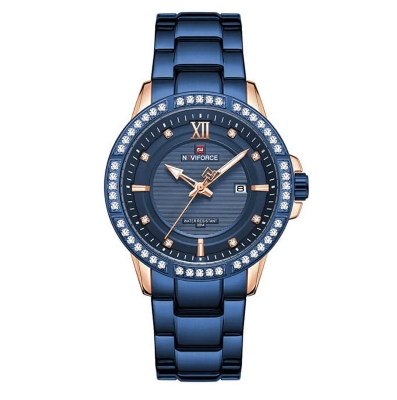 Picture of NAVIFORCE NF9187 Royal Blue Stainless Steel Analog Watch For Men - RoseGold & Royal Blue