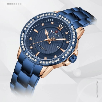Picture of NAVIFORCE NF9187 Royal Blue Stainless Steel Analog Watch For Men - RoseGold & Royal Blue